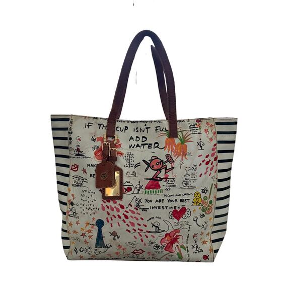 Tory Burch Handbags - Tory Burch Limited Edition De La Vega Tote Bag Rare Graphic Art Quote Leather